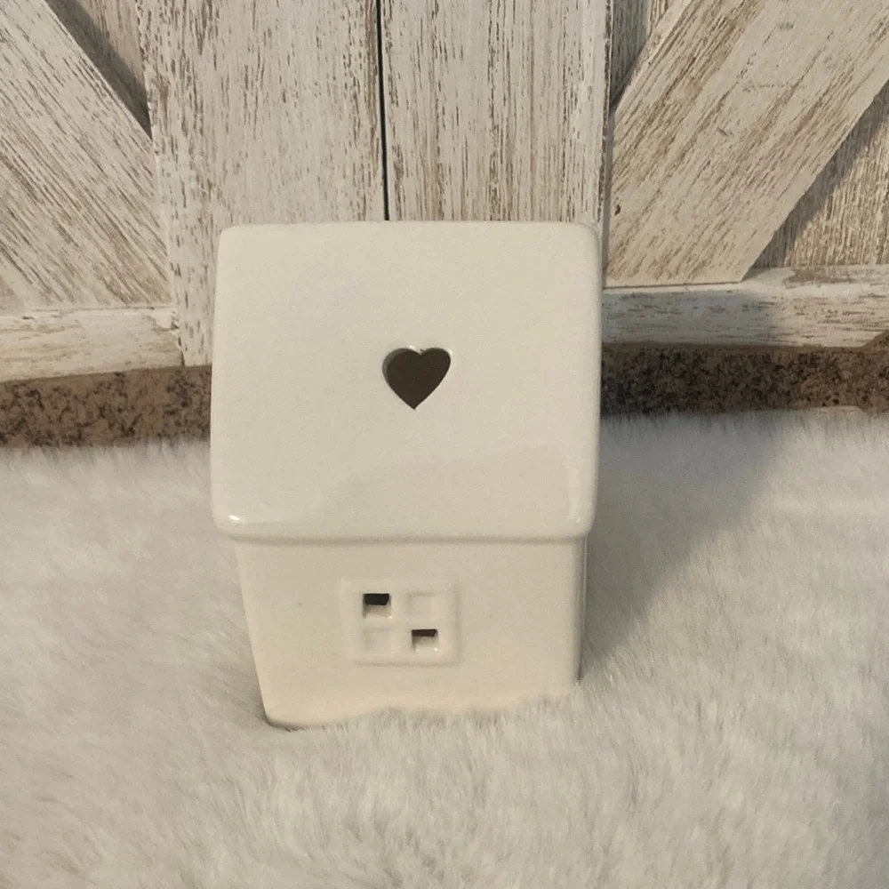 Mini Ceramic Holiday House with Heart Accent